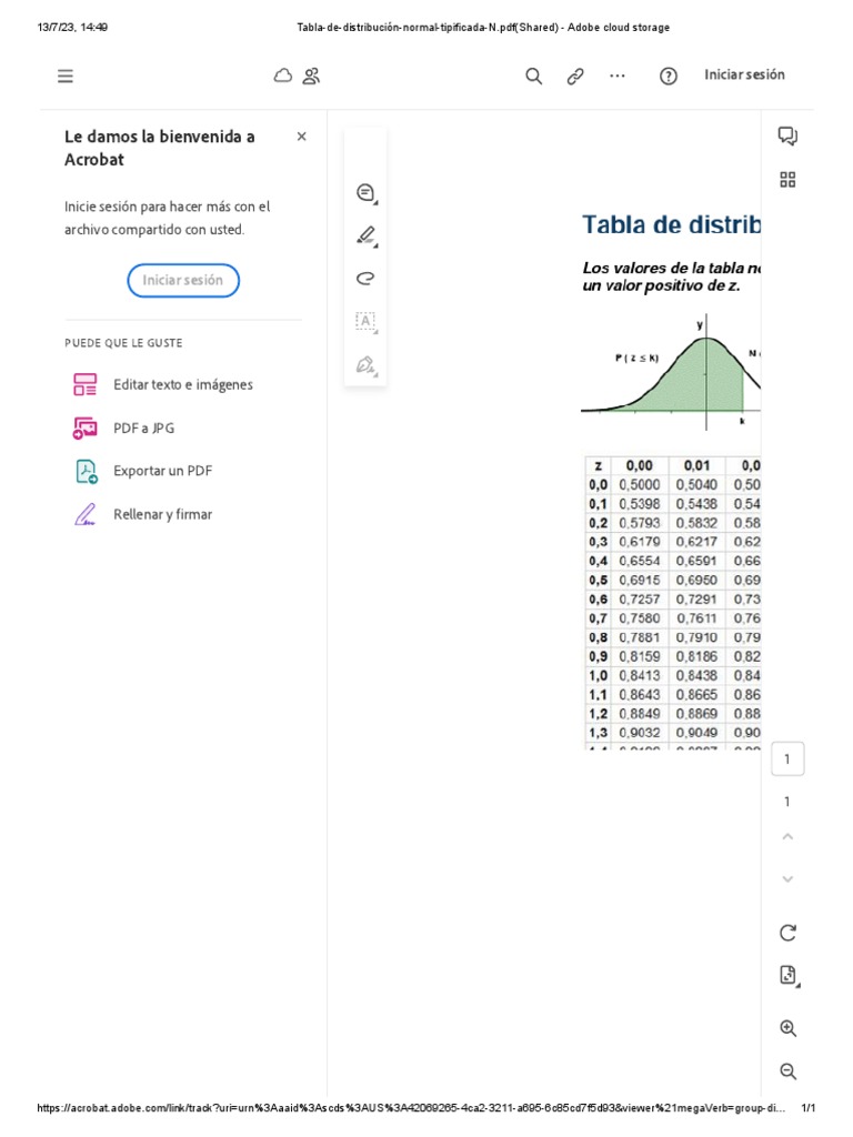 Tabla de distribuci n normal tipificada n pdf shared adobe cloud
