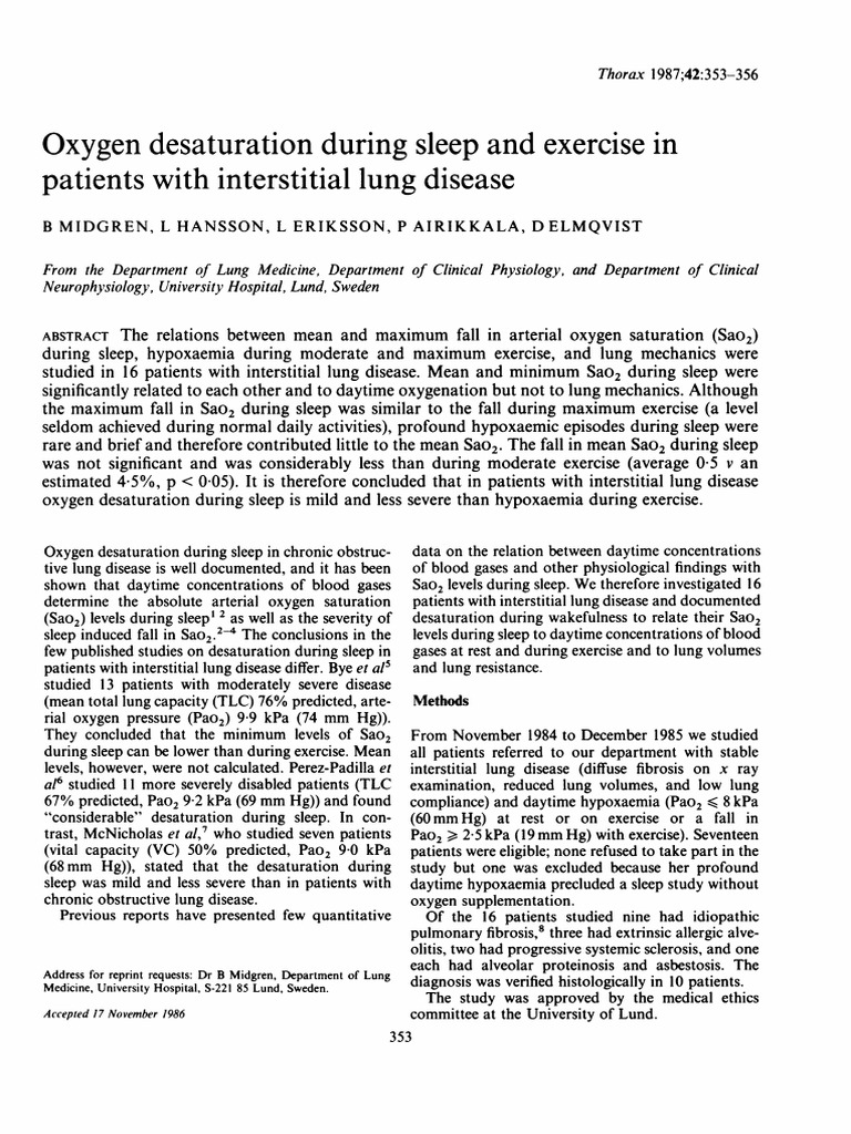 Oxygen Desaturation During Sleep and Exercise in Patients With