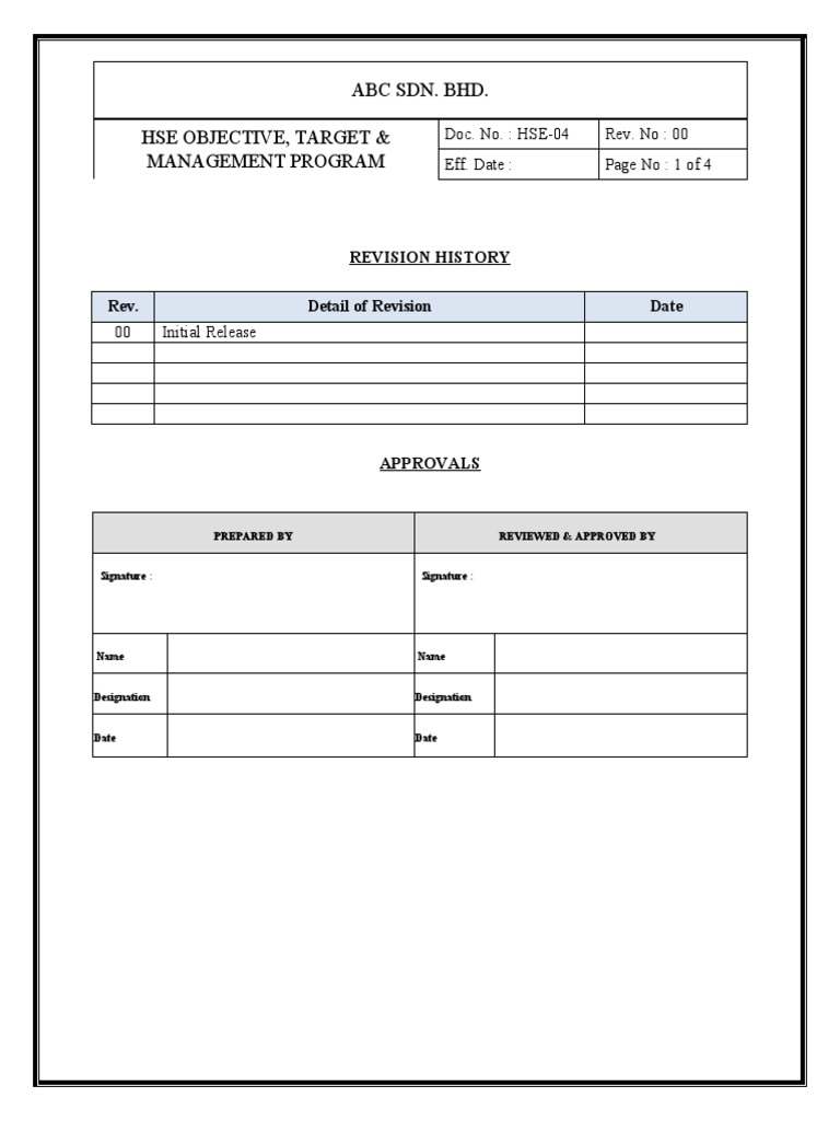 Hsep-04 - Hse Objective, Target & Program | PDF | Policy