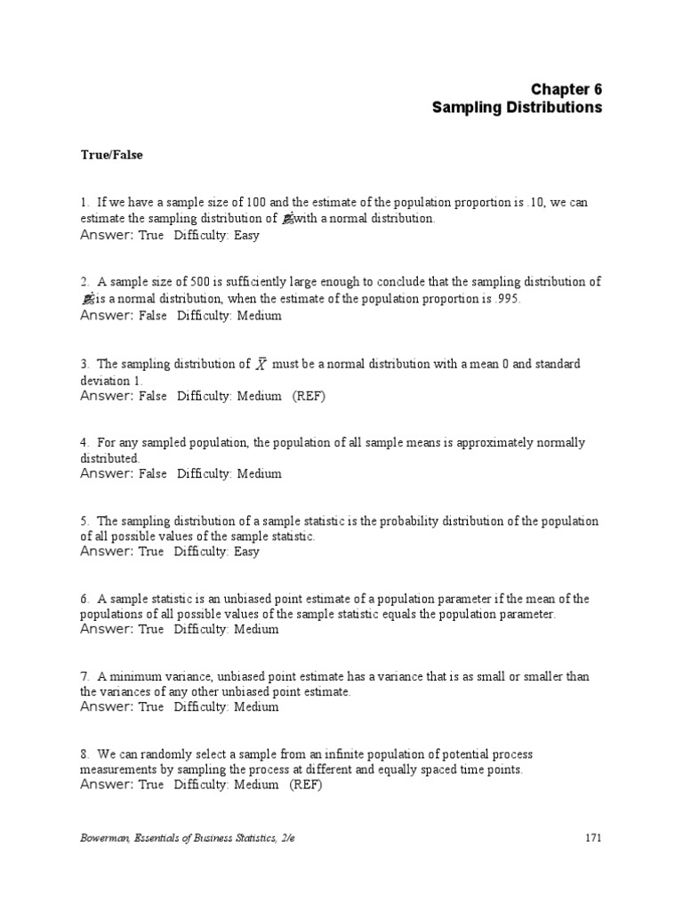Sampling Distributions: True/False Quiz | PDF | Sample Size ...
