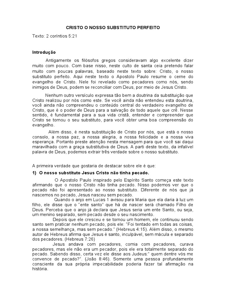 Cristo: Nosso Substituto Perfeito | PDF | Pecado | Jesus