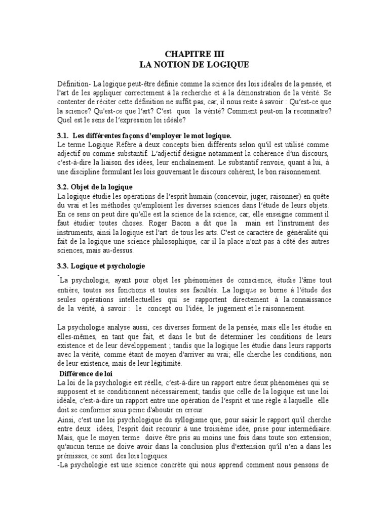La Notion de Logique en Philosophie | PDF | Vérité | Déduction logique