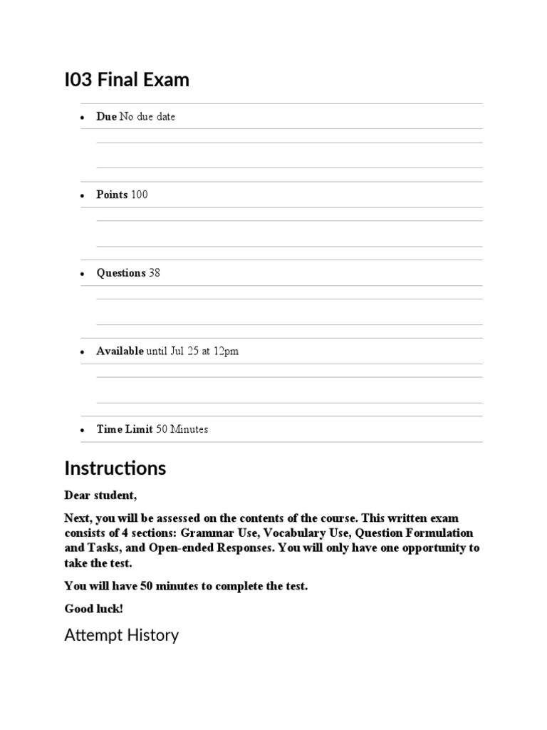 Intermediate 3 Final Exam Overview | PDF