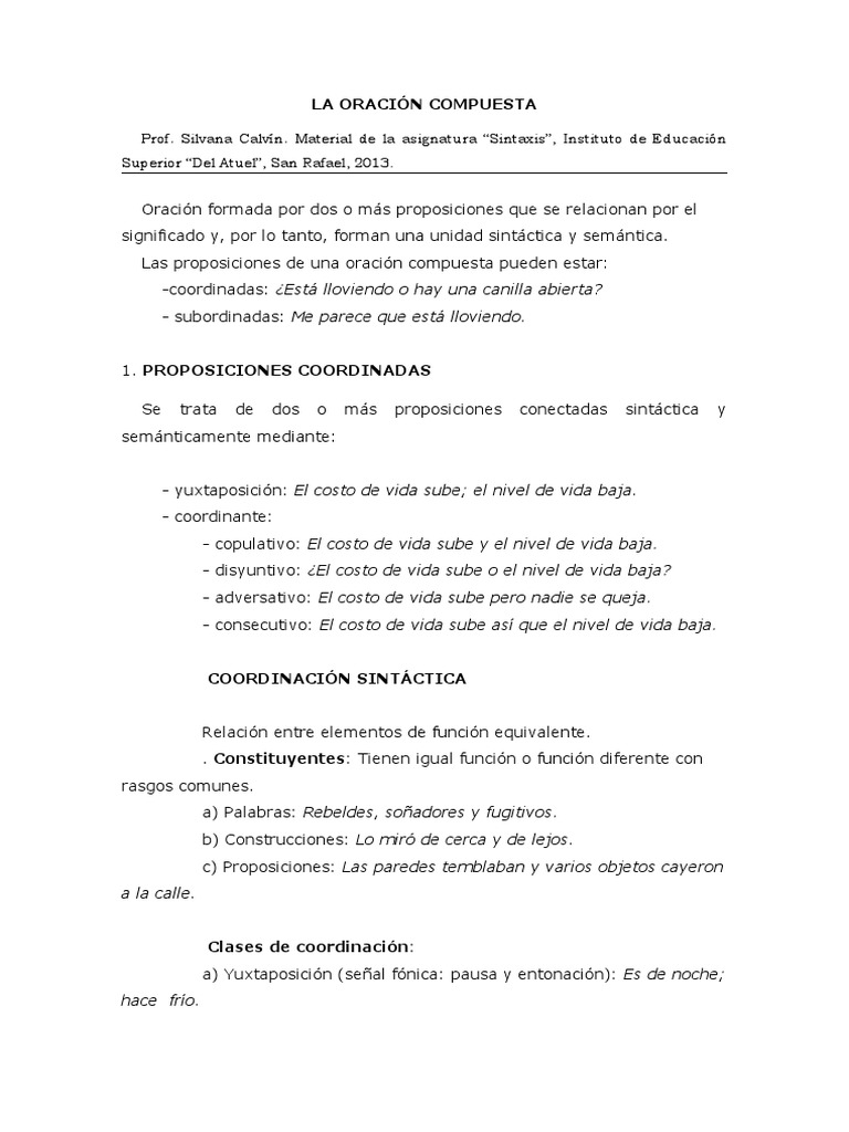 Estructura de Oraciones Compuestas | PDF | Oración (Lingüística ...
