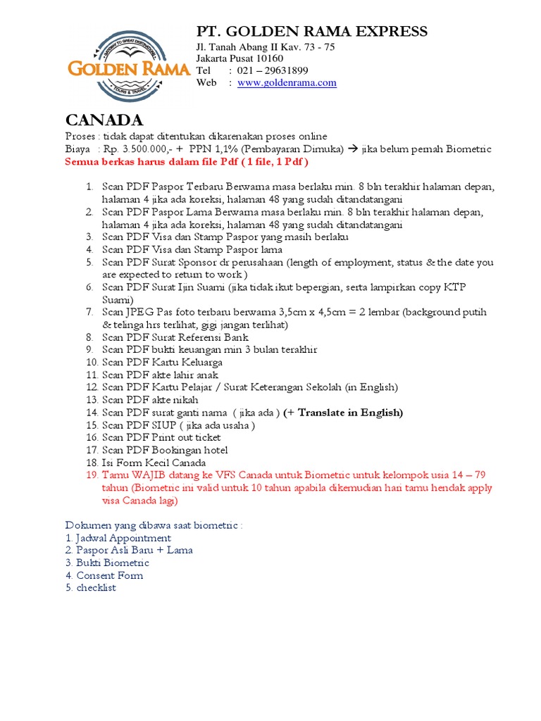 Proses Pengajuan Visa Canada Golden Rama | PDF