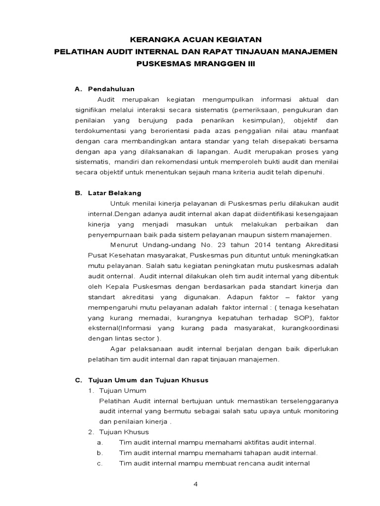 Pelatihan Audit Internal Puskesmas | PDF