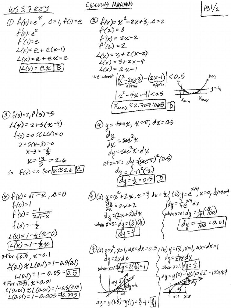 WS 03.7 Linearization & Differentials KEY PDF