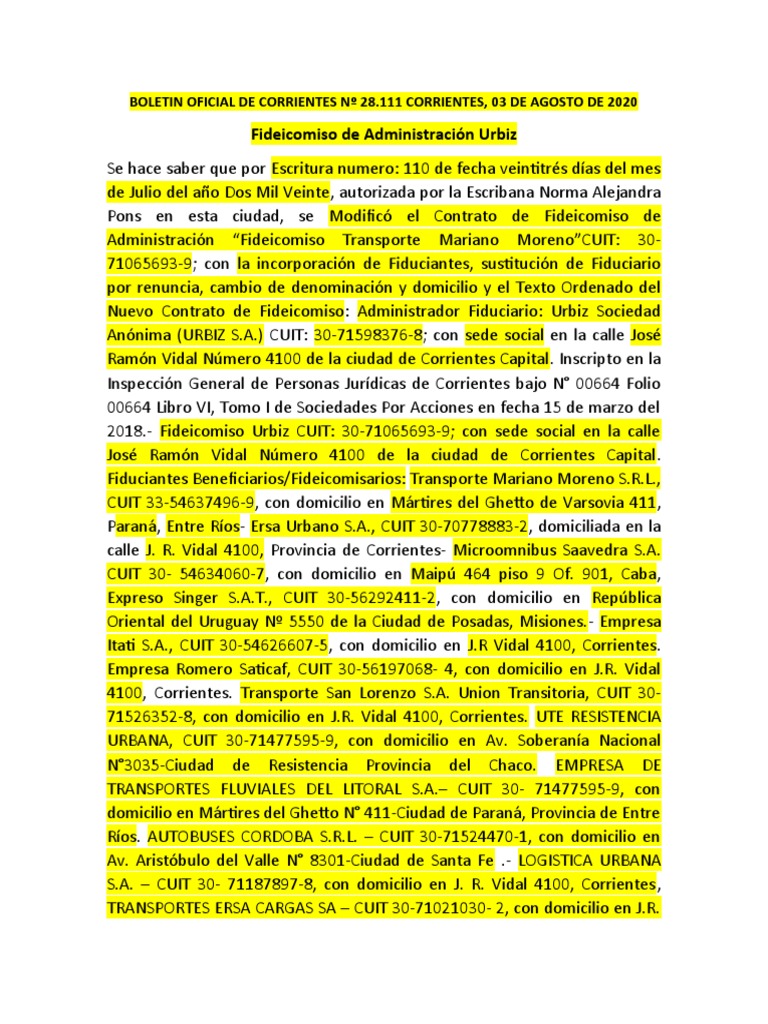 Modificação do Fideicomiso Urbiz | PDF