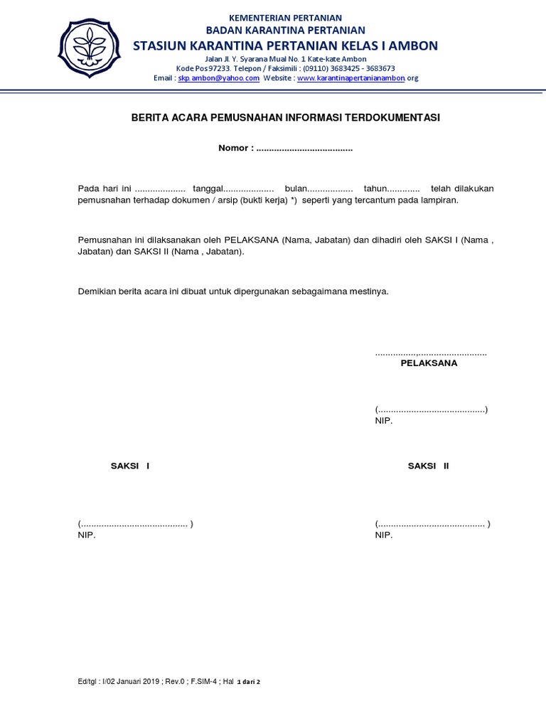 Contoh Berita Acara Pemusnahan Informasi Terdokumentasi | PDF