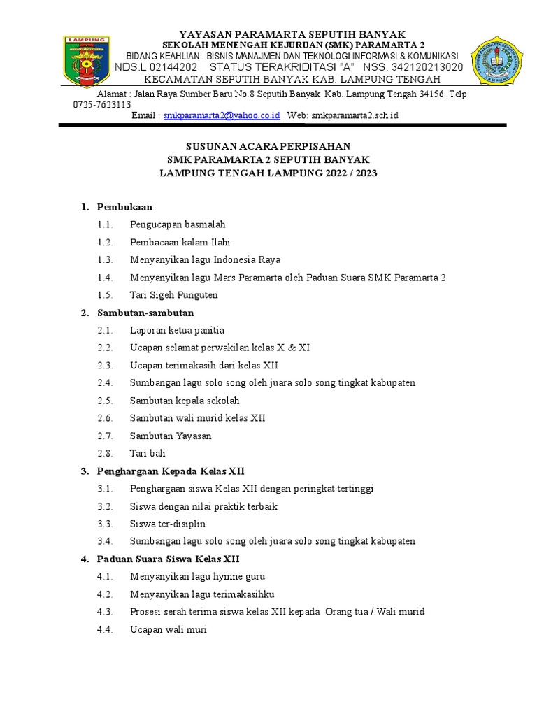 Susunan Acara Perpisahan Pdf