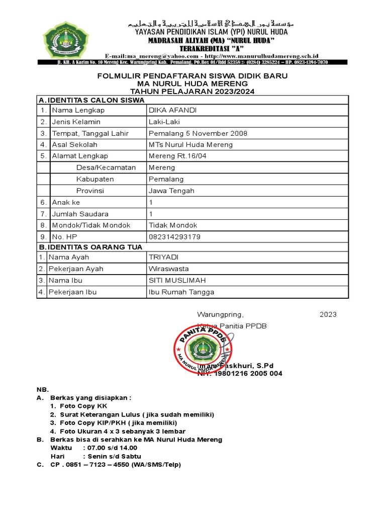 DIKA AFANDI - Folmulir PPDB 2023 | PDF