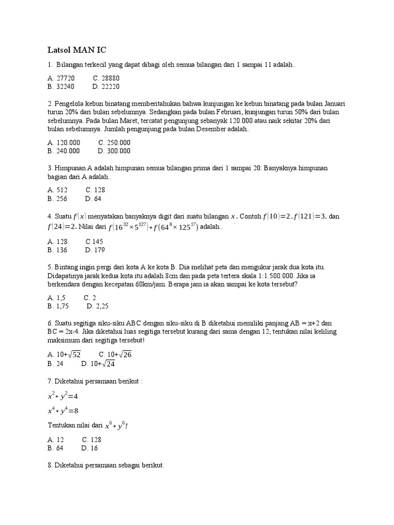 Soal Latihan Tes MAN IC 2025 | PDF