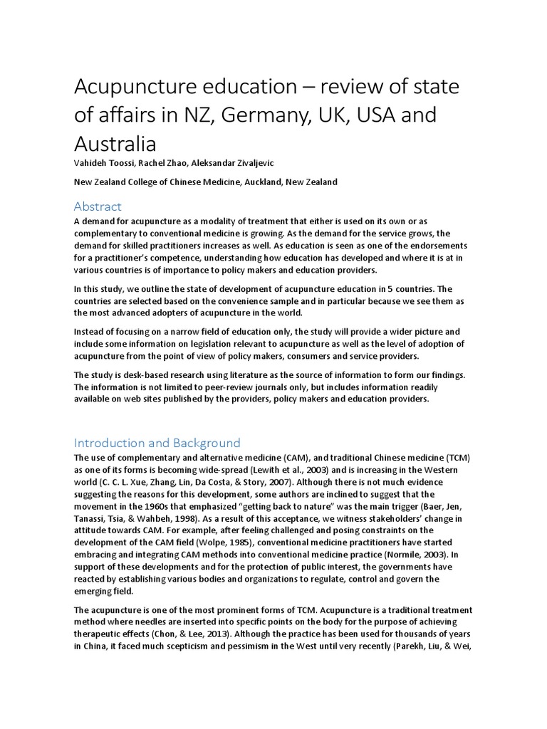 354.acupuncture Education Review of State of Affairs in NZ, Germany