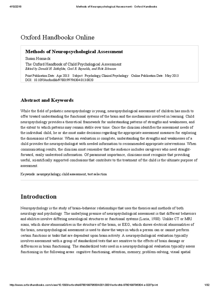 Methods of Neuropsychological Assessment Es PDF Wechsler Adult