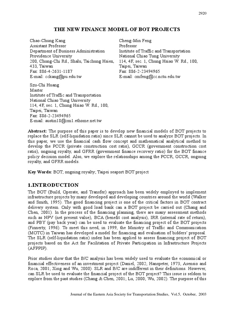 The new finance model of bot projects pdf cost investing