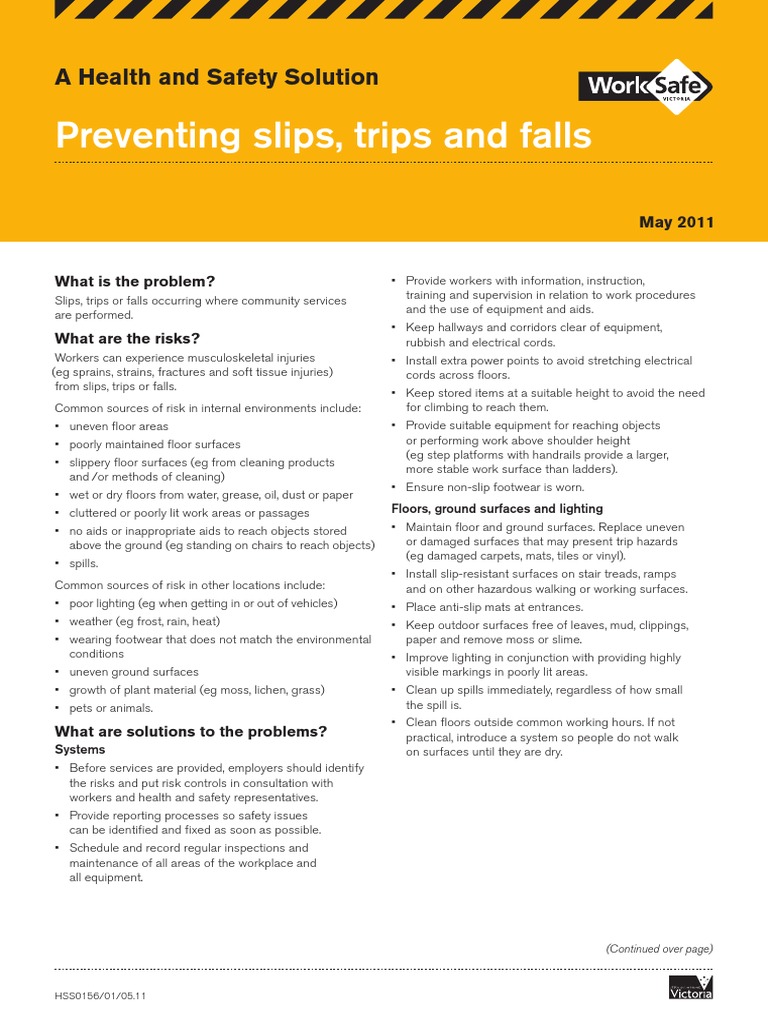 Worksafe Preventing Slips, Trips and Falls PDF Occupational