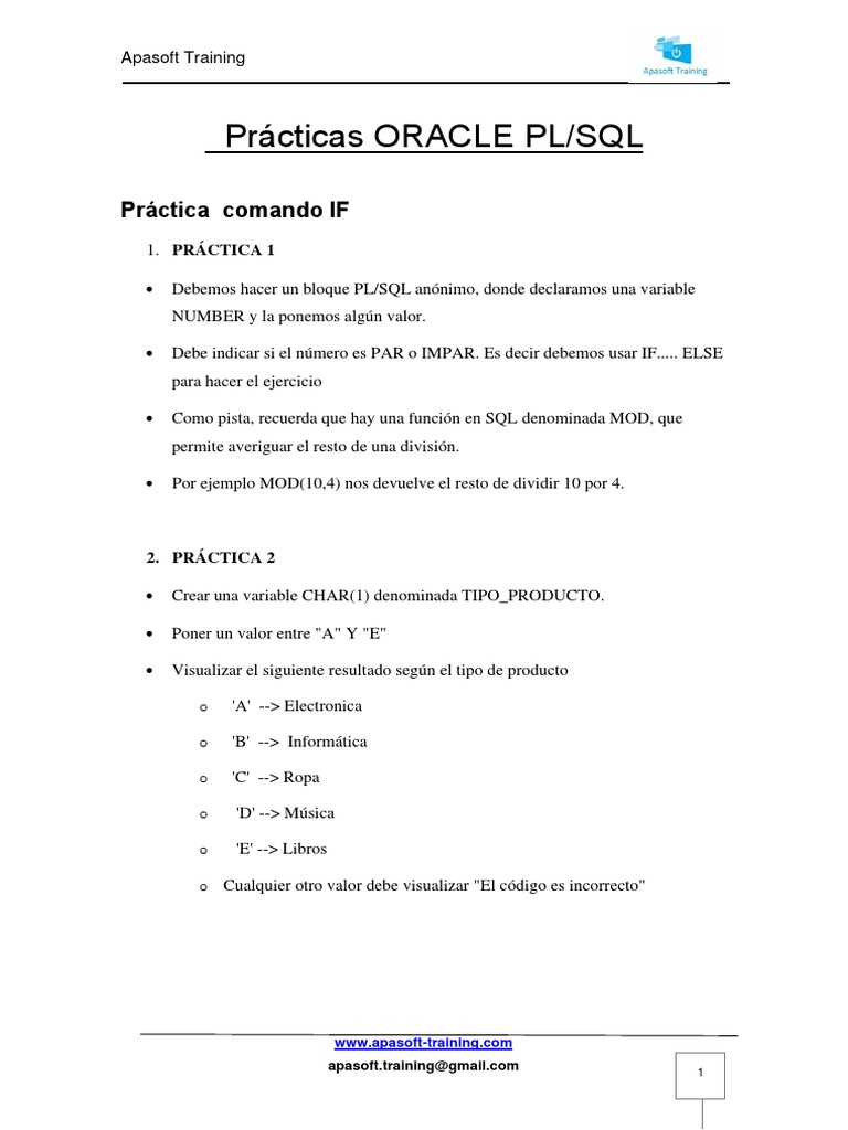 Uso de IF en PL/SQL Oracle | PDF | Pl / Sql | Software de gestión de datos