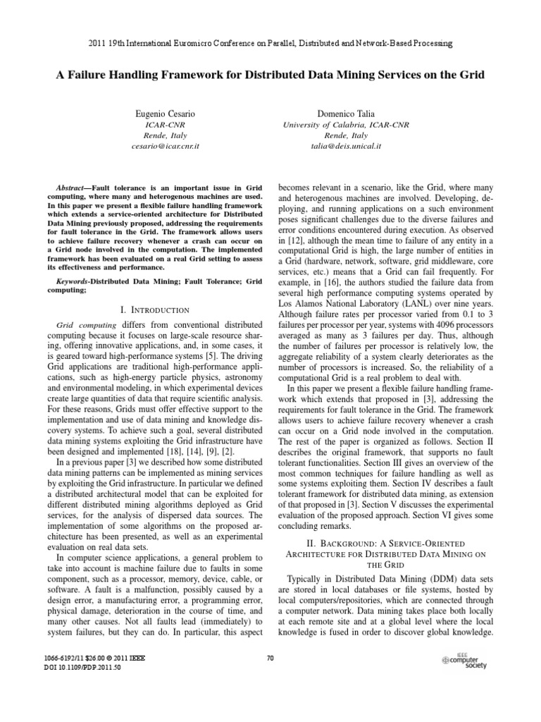A Failure Handling Framework For Distributed Data Mining Services On ...