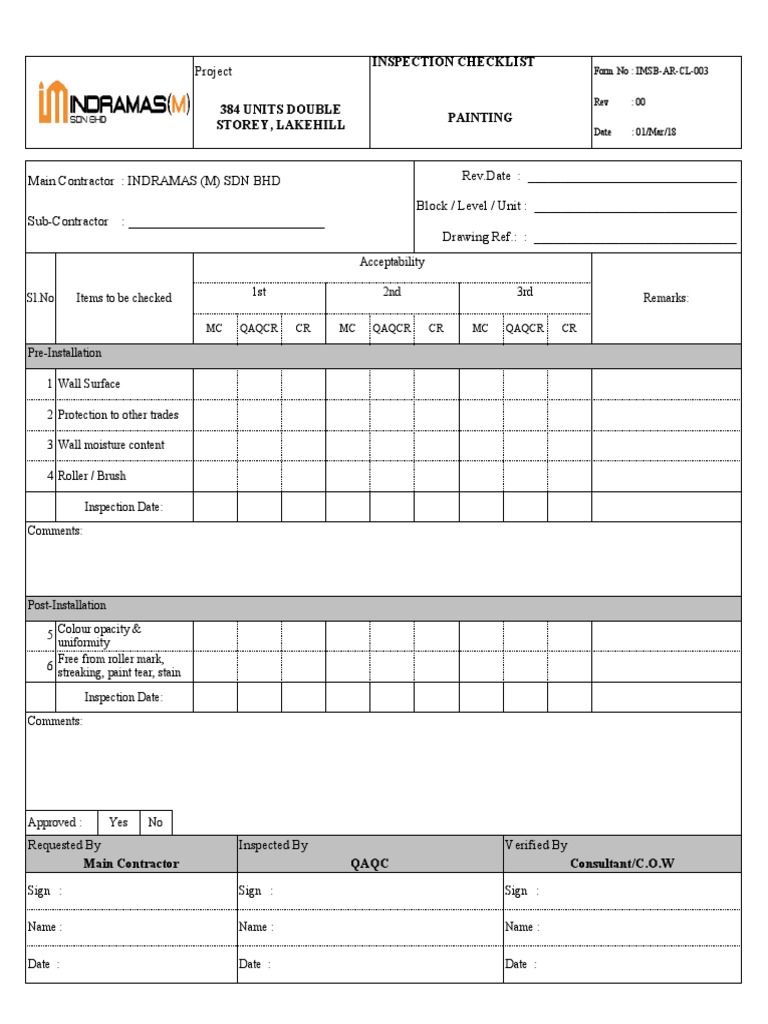 Painting Inspection Checklist | PDF