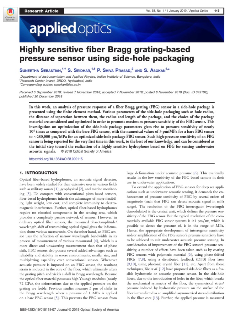 Highly Sensitive Fiber Bragg Grating-Based Pressure Sensor Using Side ...