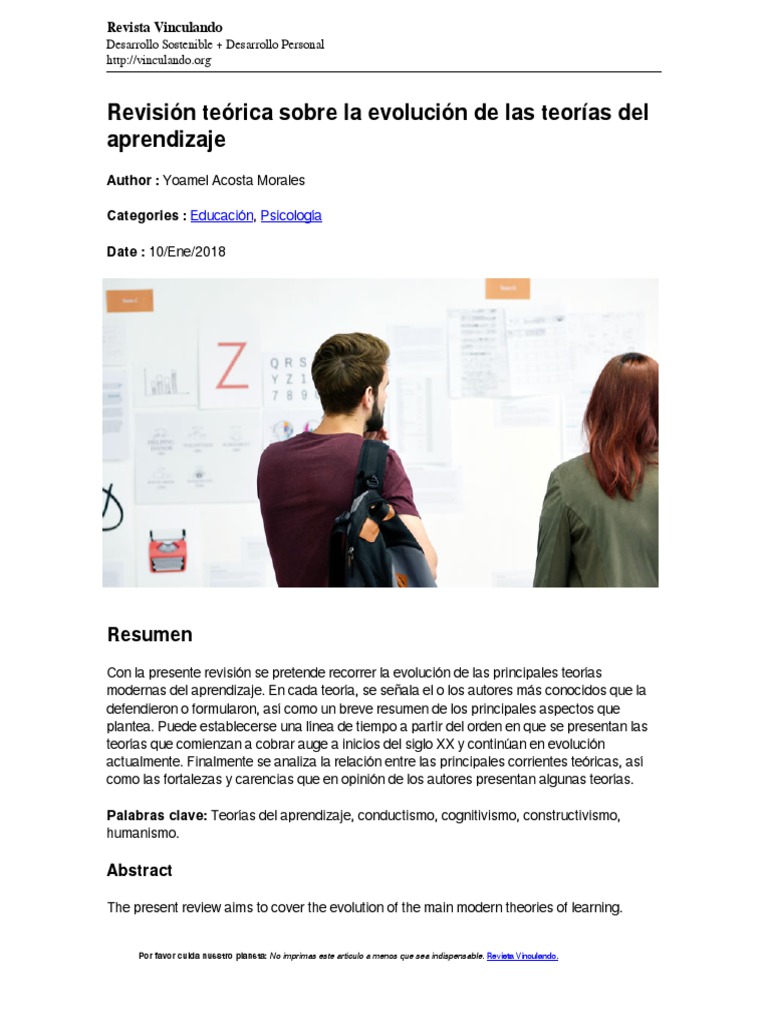 Revisión Teórica Sobre La Evolución de Las Teorías Del Aprendizaje | PDF
