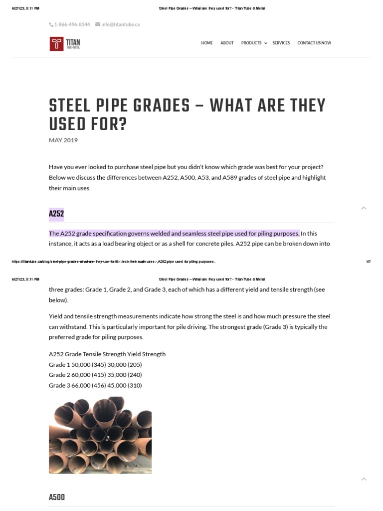 Steel Pipe Grades What Are They Used For Titan Tube & Metal PDF Pipe (Fluid Conveyance