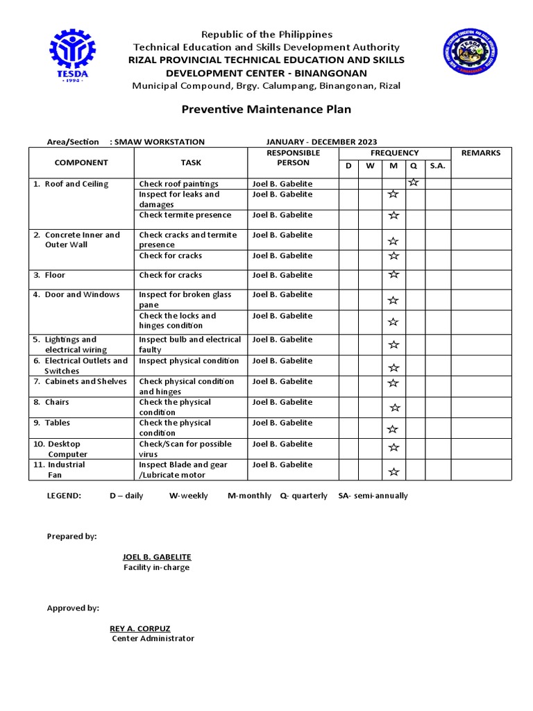 Preventive Maintenance Plan 2023 | PDF
