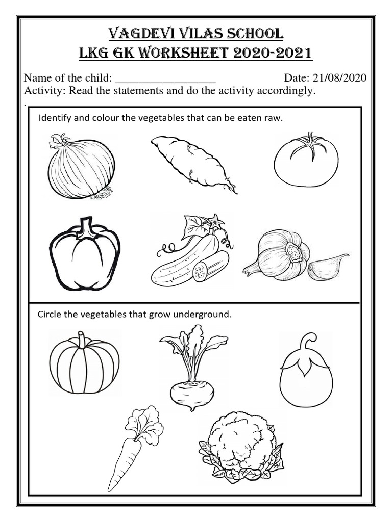 Kindergarten Vegetable Identification Worksheet | PDF