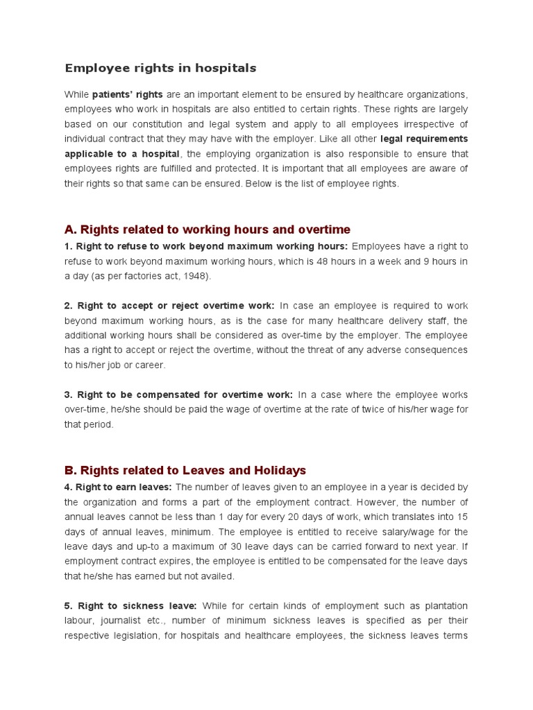 Employee Rights in Hospitals Explained | PDF