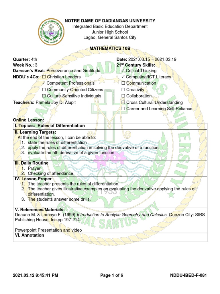 Rules of Differentiation | PDF