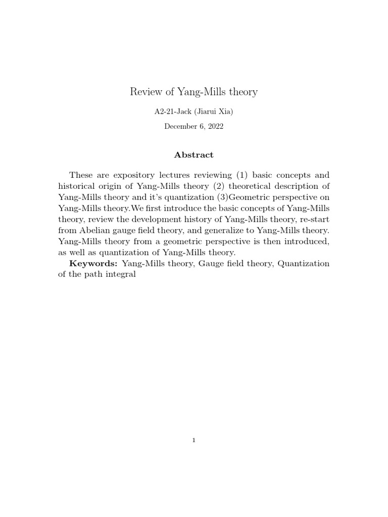 Review of YangMills Theory PDF Gauge Theory Field (Physics)