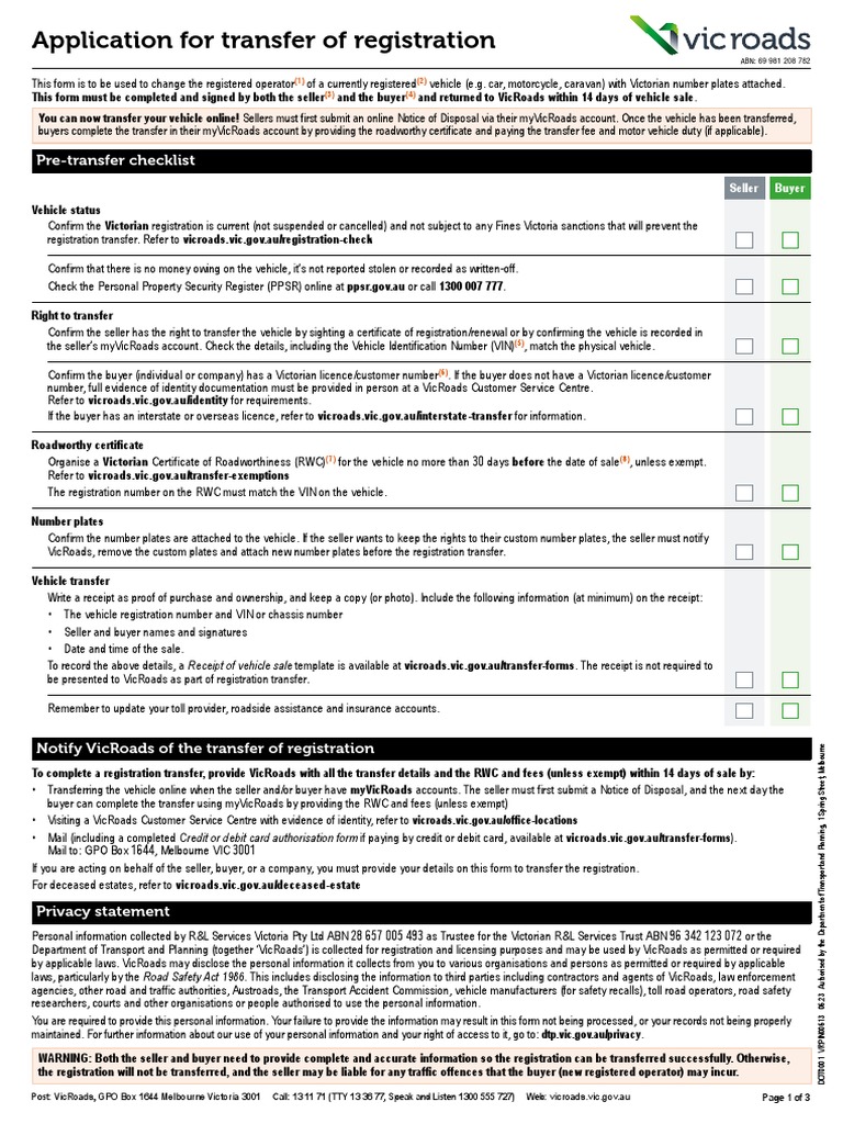 Application For Transfer of Registration | PDF