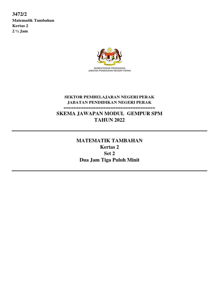 2022 Perak Add - Maths K2 Set - 2 Jawapan | PDF