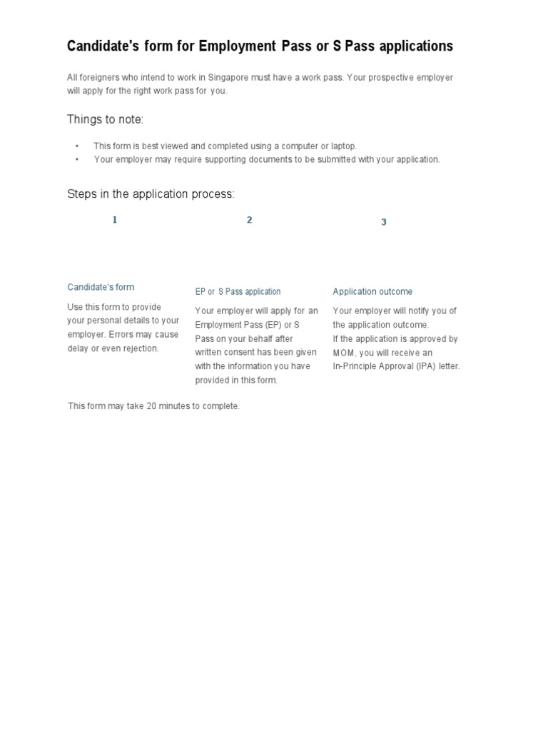 Employment pass or s pass application form pdf identity document