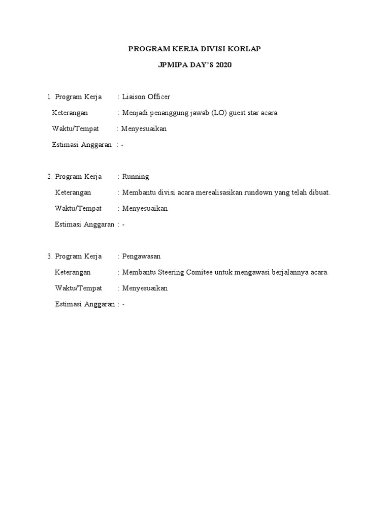Tugas Divisi Korlap JPMIPA Day's 2020 | PDF