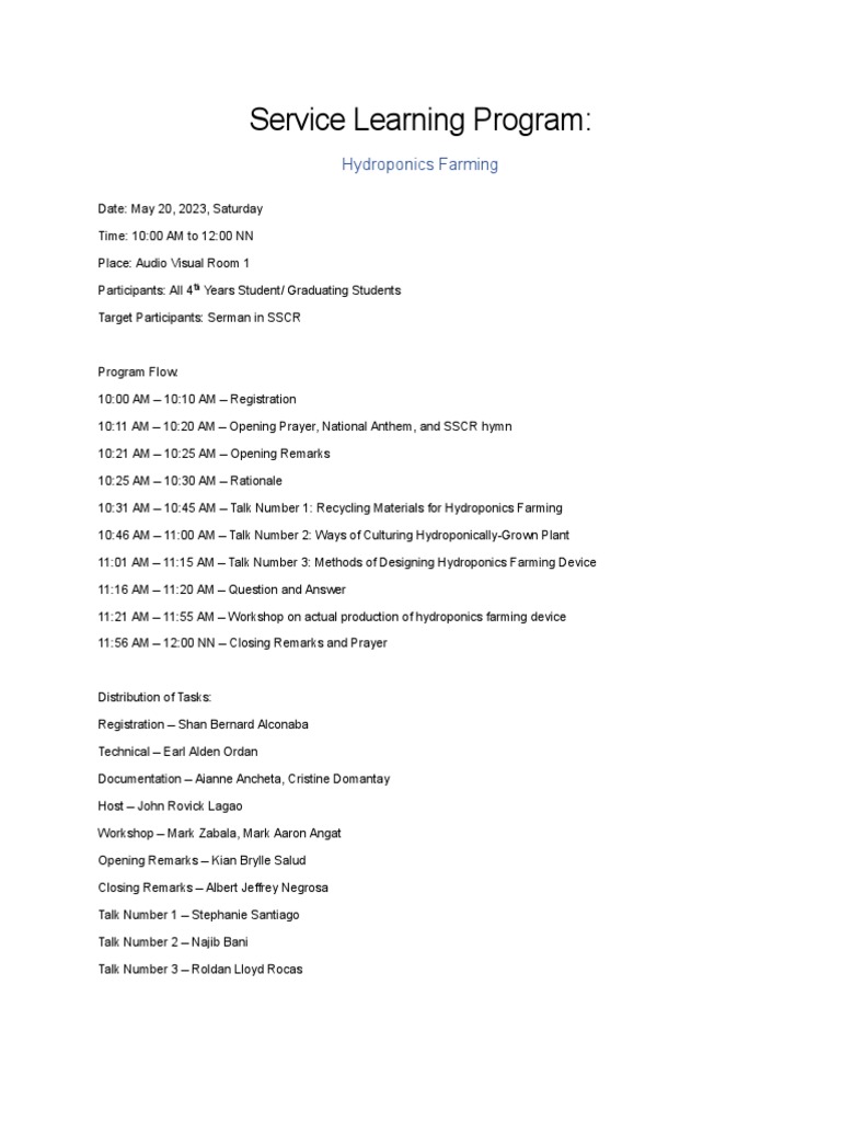 Service Learning Program | PDF