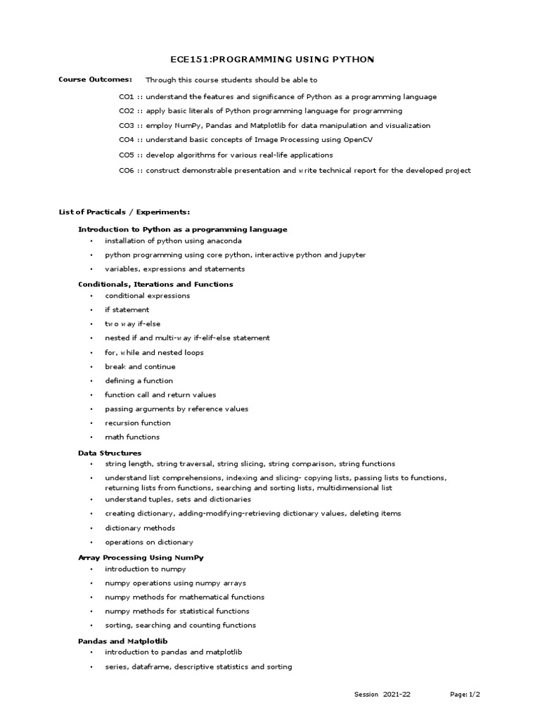 ECE151 Syllabus | PDF | Function (Mathematics) | Python (Programming ...