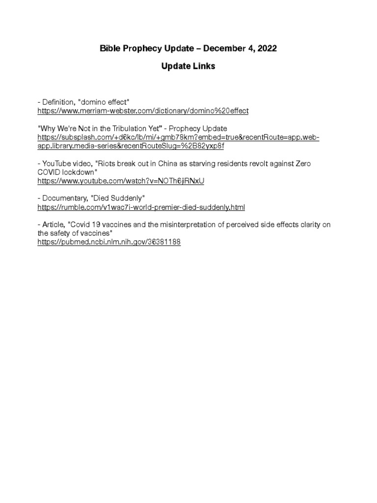 December 2022 Bible Prophecy Update | PDF | Rapture | Great Tribulation