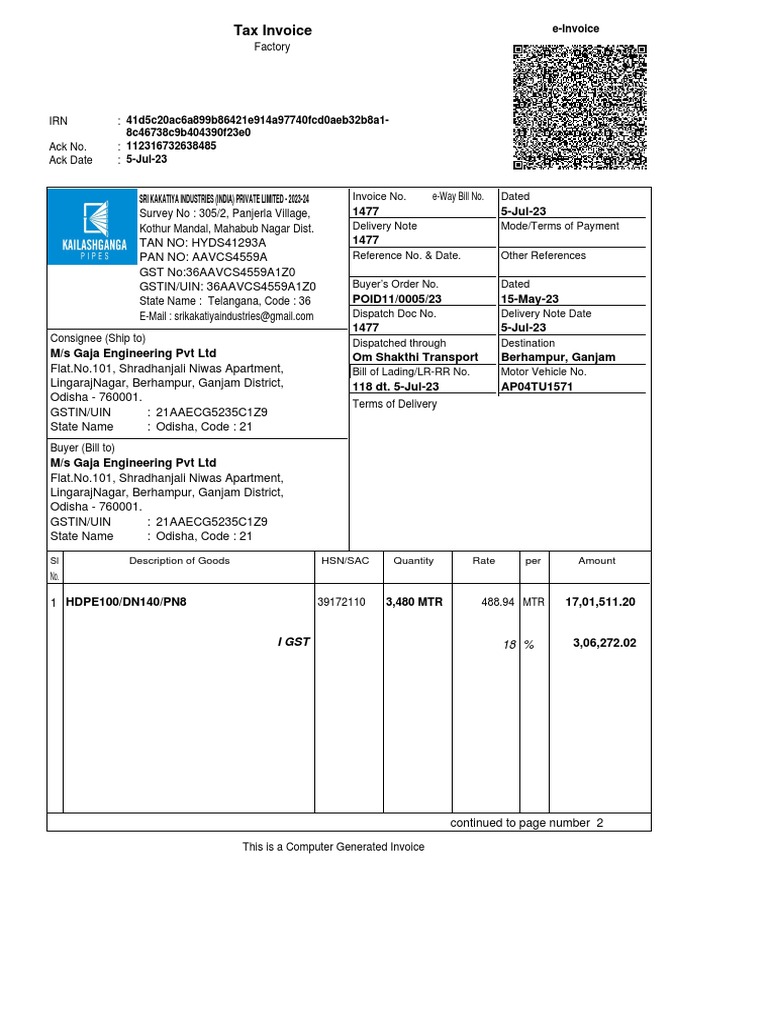 Tax Invoice: Sri Kakatiya Industries (India) Private Limited - 2023-24 ...