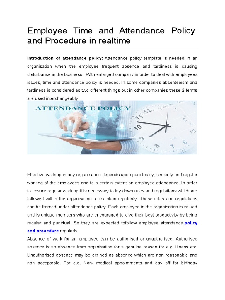 Employee Time and Attendance Policy | PDF