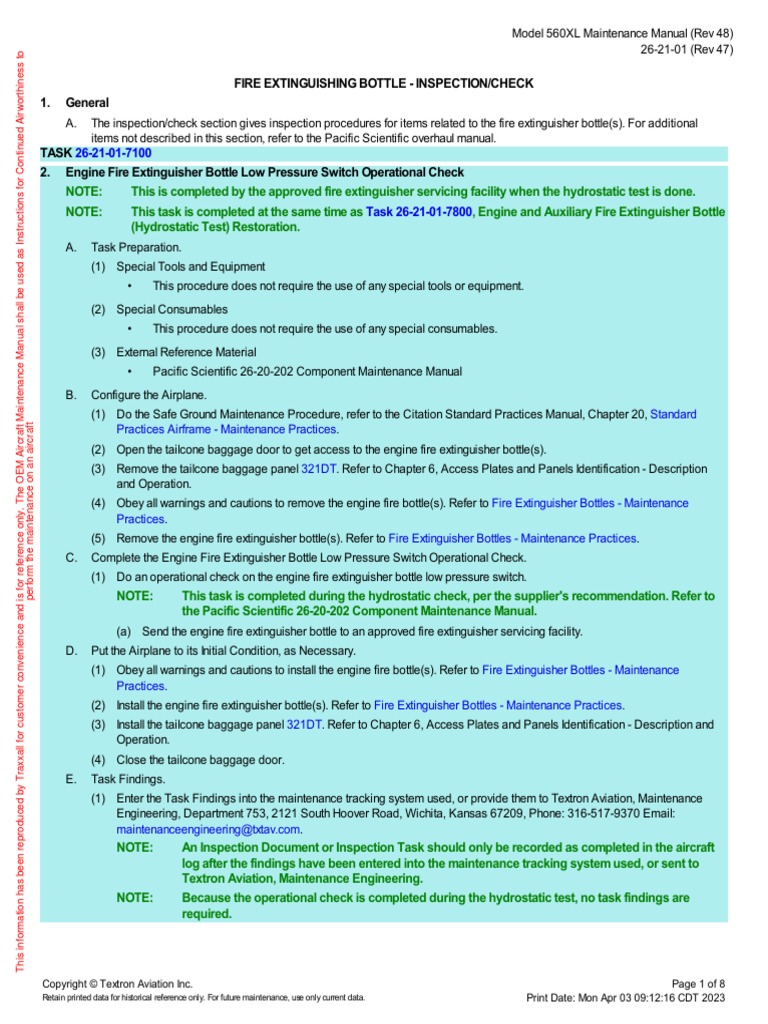 Aircraft Fire Extinguisher Inspection Guide | PDF | Aviation