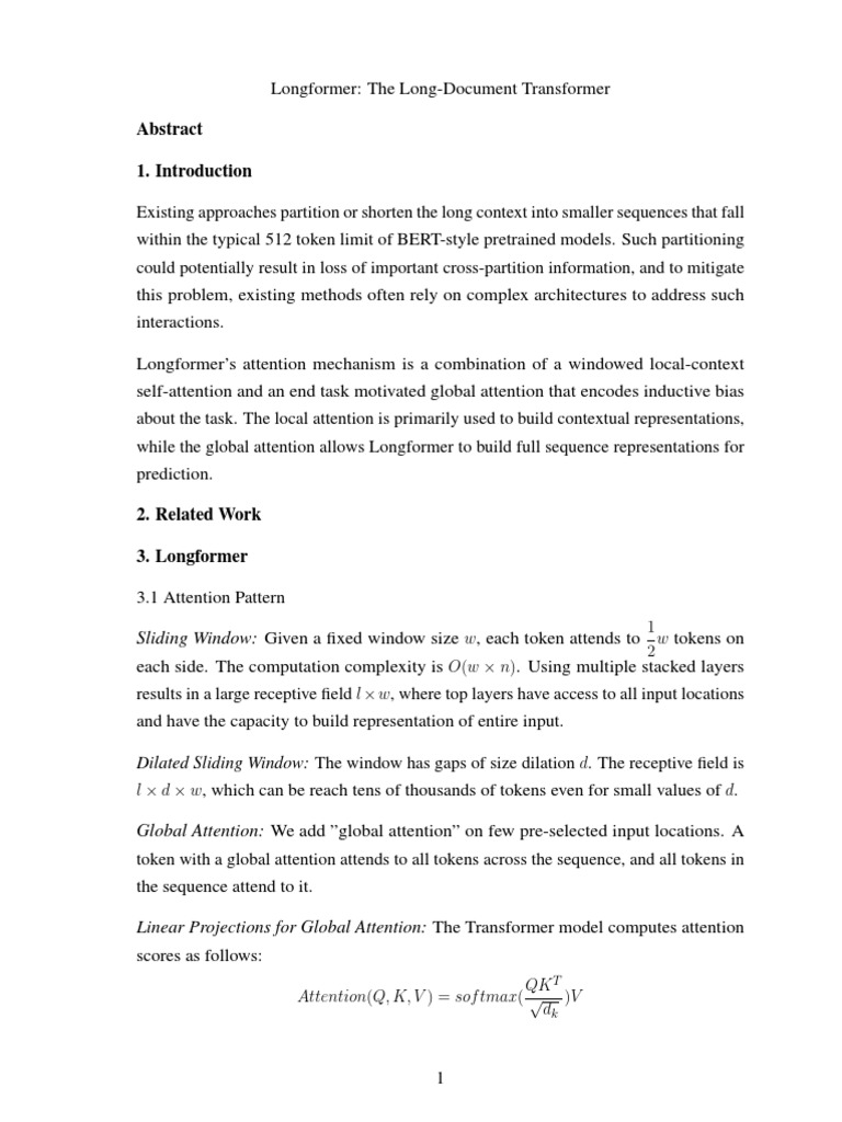 Longformer The LongDocument Transformer SUMMARY PDF Applied