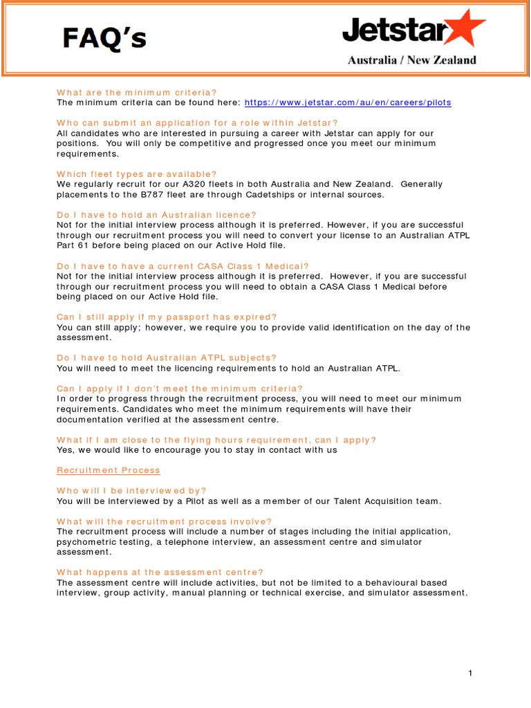 Jetstar Pilot Recruitment Process Guide | PDF