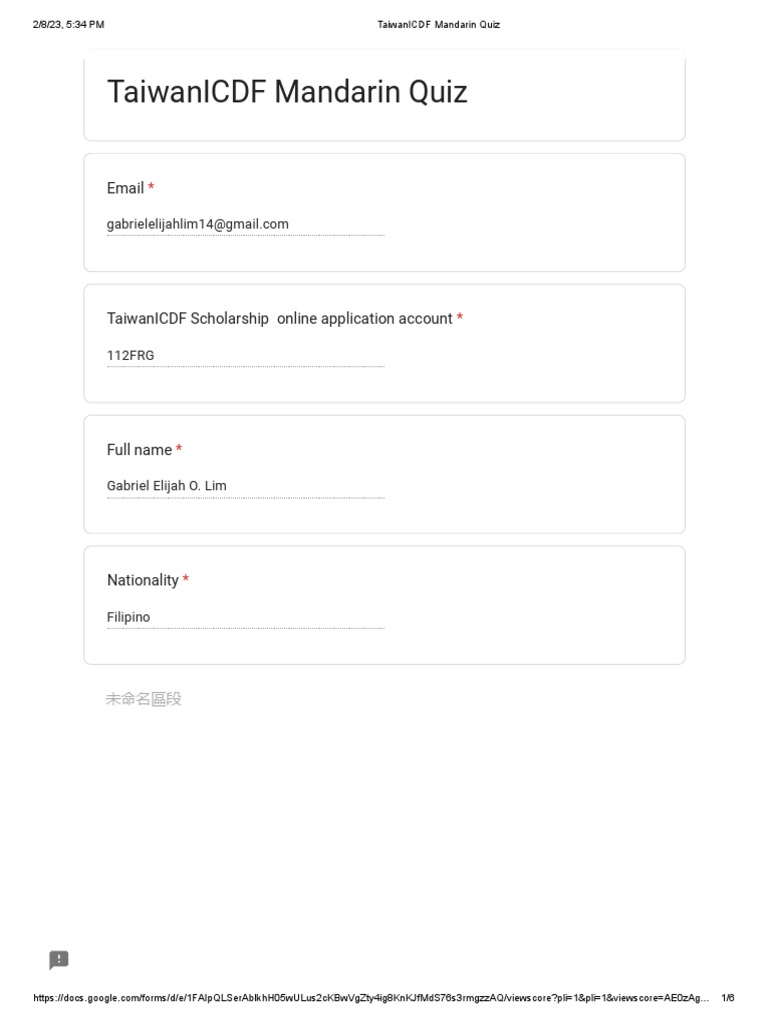TaiwanICDF Mandarin Quiz PDF