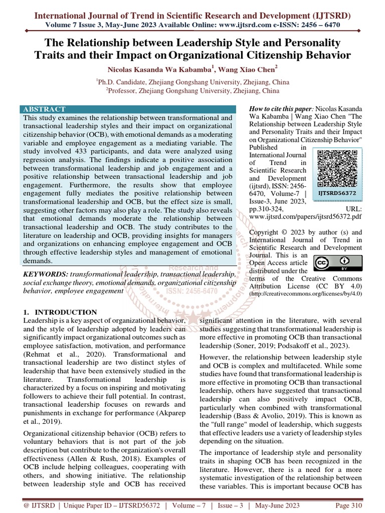 The Relationship Between Leadership Style and Personality Traits and ...