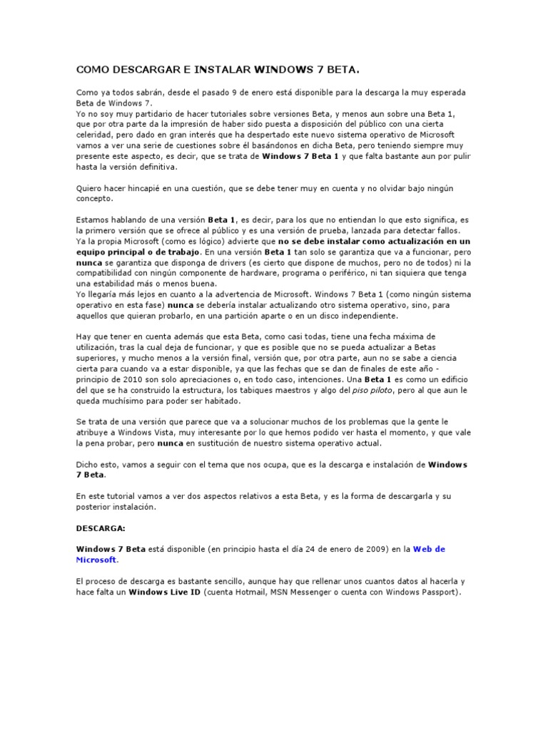 Descargar e Instalar Windows 7 Beta | PDF | Windows 7 | Microsoft Windows