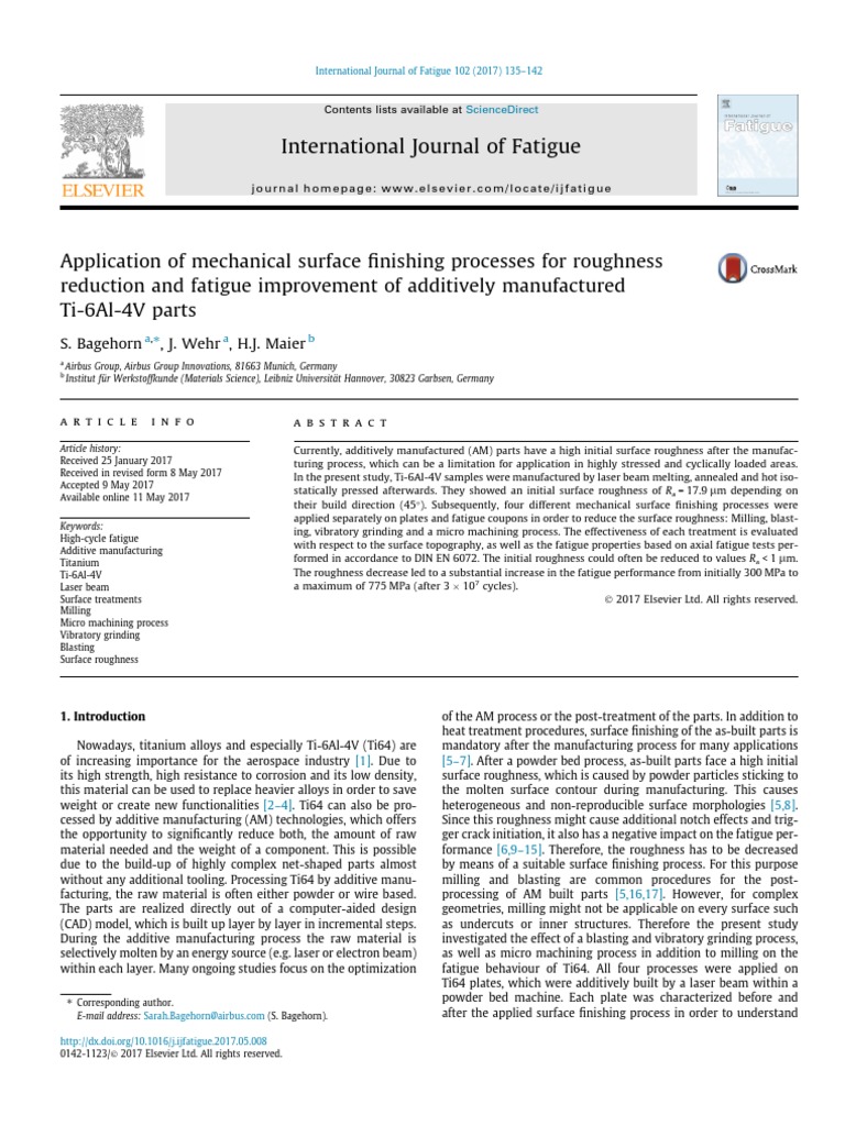Ti-6Al-4V Surface Finish Techniques | PDF | Fatigue (Material ...