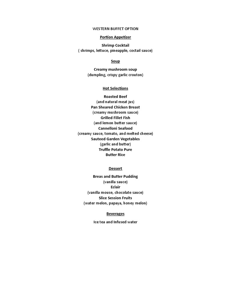 Western Buffet Menu Options | PDF