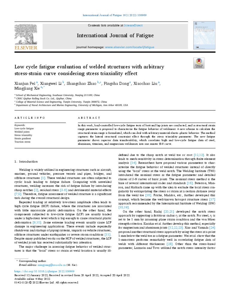 Low Cycle Fatigue Evaluation of Welded Structures With Arbitrary Stress ...