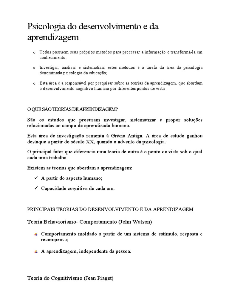 Psicologia Do Desenvolvimento e Da Aprendizagem | PDF